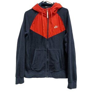 Nike Mens Jacket Size Medium Navy Orange Fleece Hooded Outdoor Gorpcore Sports
